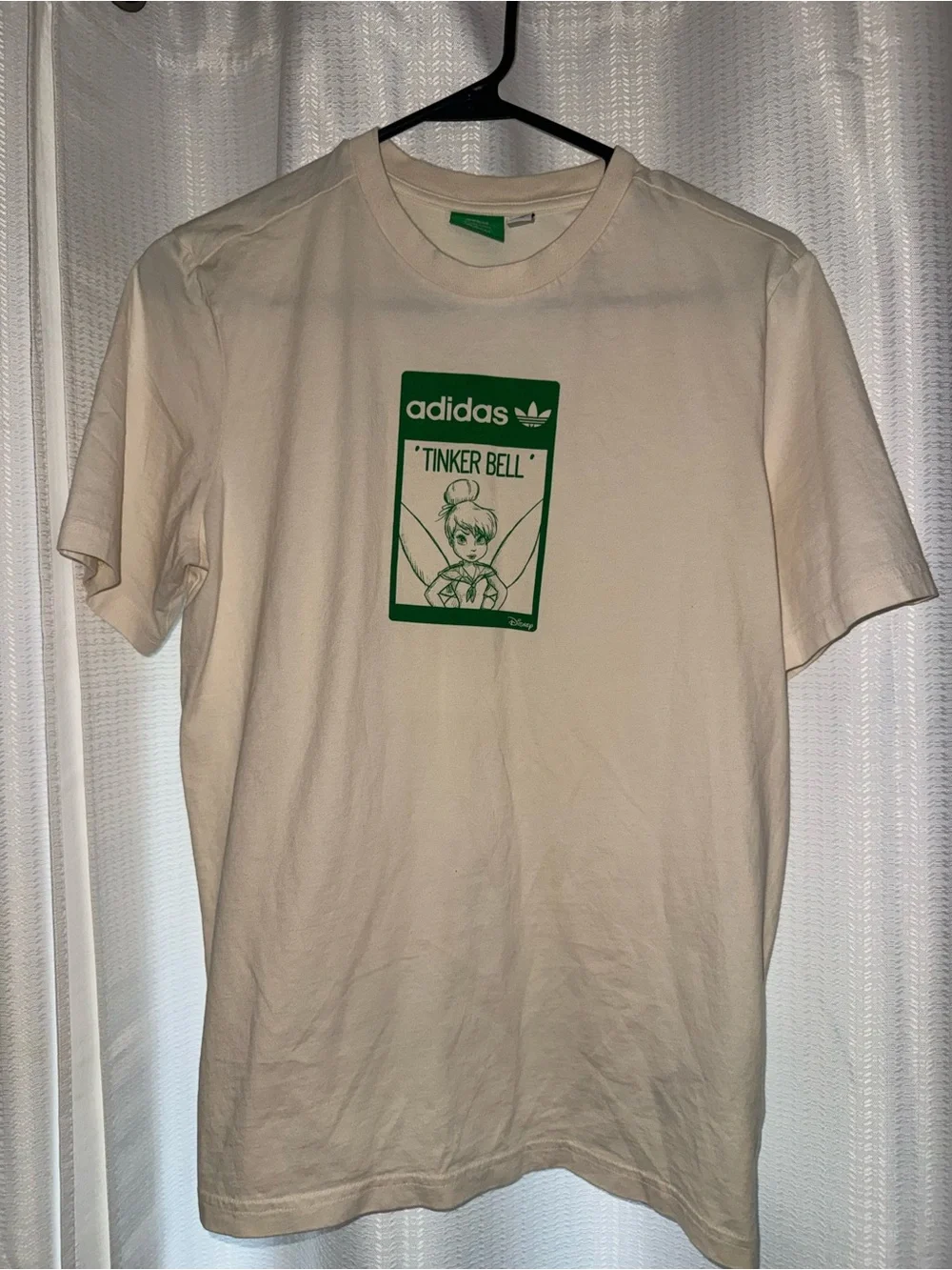 Adidas Tinkerbell T Shirt Cream Green Top Kids Size 13/14 Large Disney